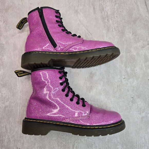 Dr. Martens Platform Combat Boots Little Girl Sz 2 Purple Glitter Lace Up Bootie - Picture 6 of 11